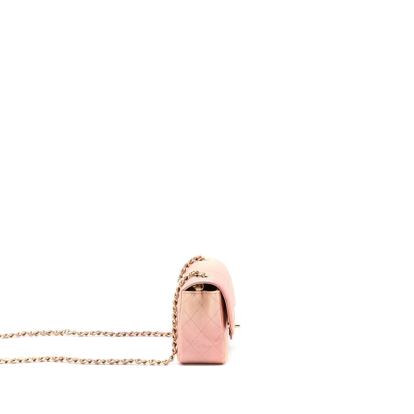 Chanel 21S Mini Rectangular Flap Bag Metallic Grained Lambskin Ombré Rose Gold LGHW