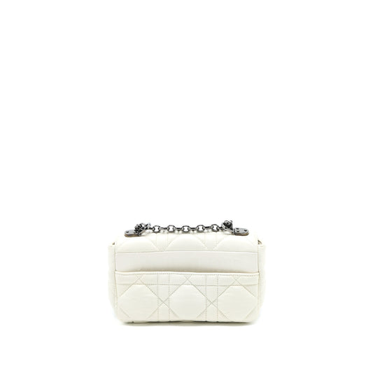 Dior Small Dior Caro Bag Latte Quilted Macrocannage Calfskin White Black Hardware