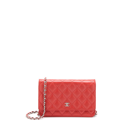 Chanel Classic Wallet On Chain Lambskin Orange Red SHW