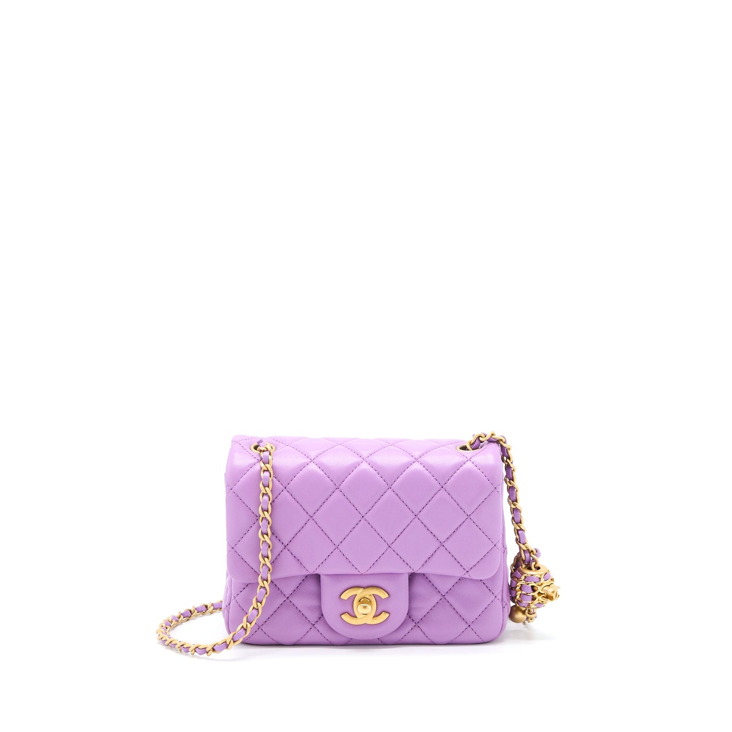 Chanel 22S Pearl Crush Mini Square Lambskin Purple GHW