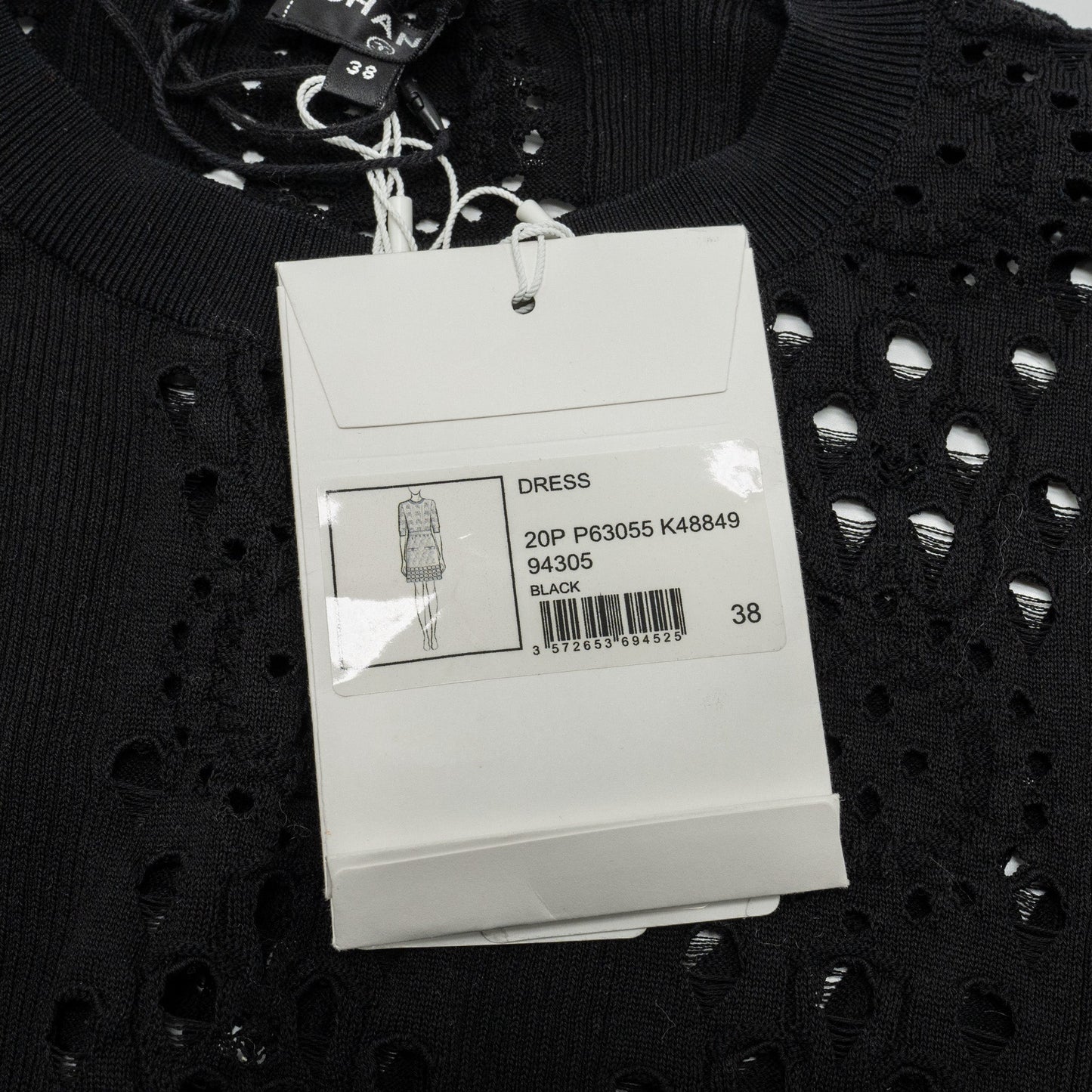 Chanel Size 38 20P Crochet Lace Knit CC Logo Dress Cotton Black