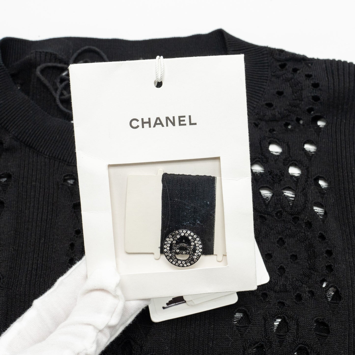 Chanel Size 38 20P Crochet Lace Knit CC Logo Dress Cotton Black