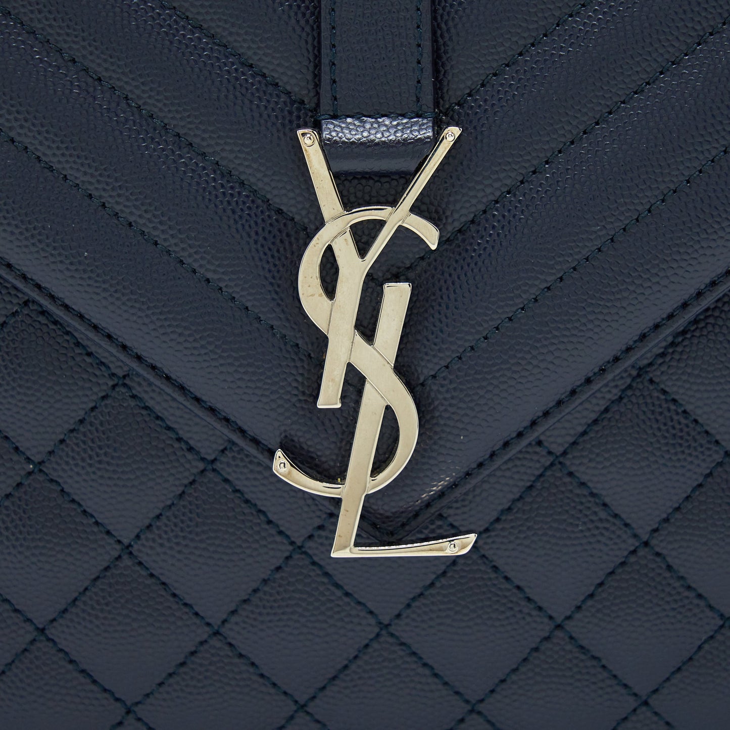 Saint Laurent Envelop Shoulder Bag Calfskin Navy SHW