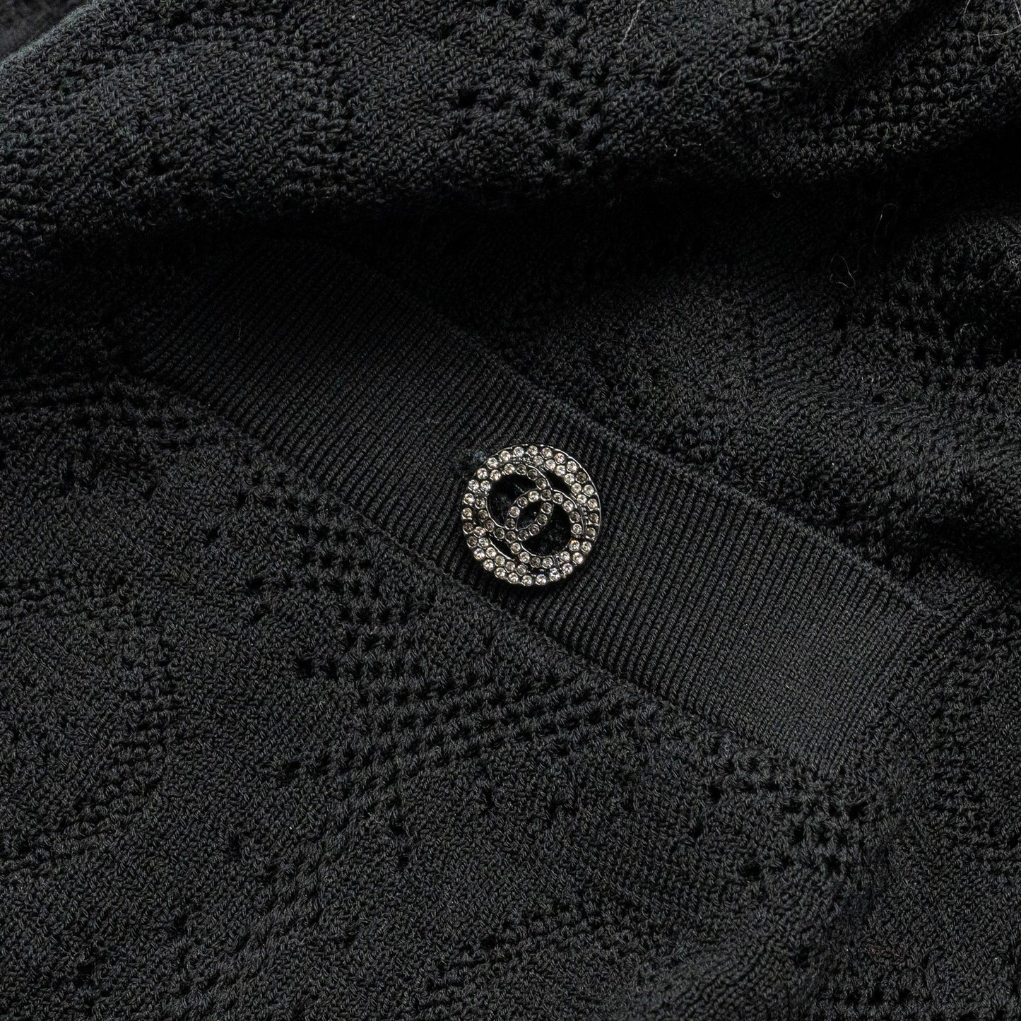 Chanel Size 38 20P Crochet Lace Knit CC Logo Dress Cotton Black