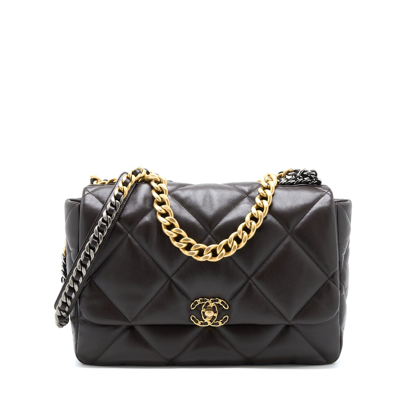 Chanel 21A Maxi 19 Flap Bag Lambskin Dark Brown Multicolour Hardware (Microchip)