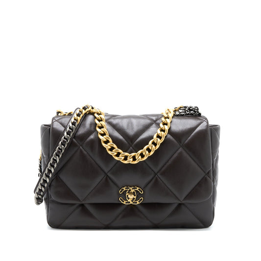 Chanel 21A Maxi 19 Flap Bag Lambskin Dark Brown Multicolour Hardware (Microchip)