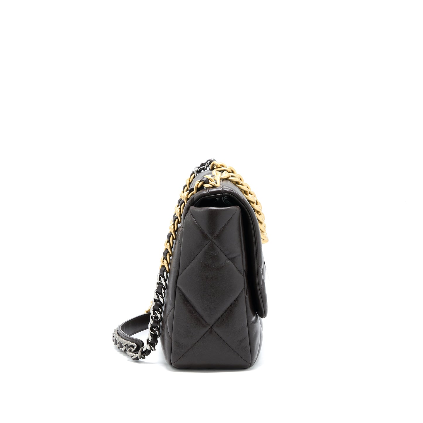 Chanel 21A Maxi 19 Flap Bag Lambskin Dark Brown Multicolour Hardware (Microchip)
