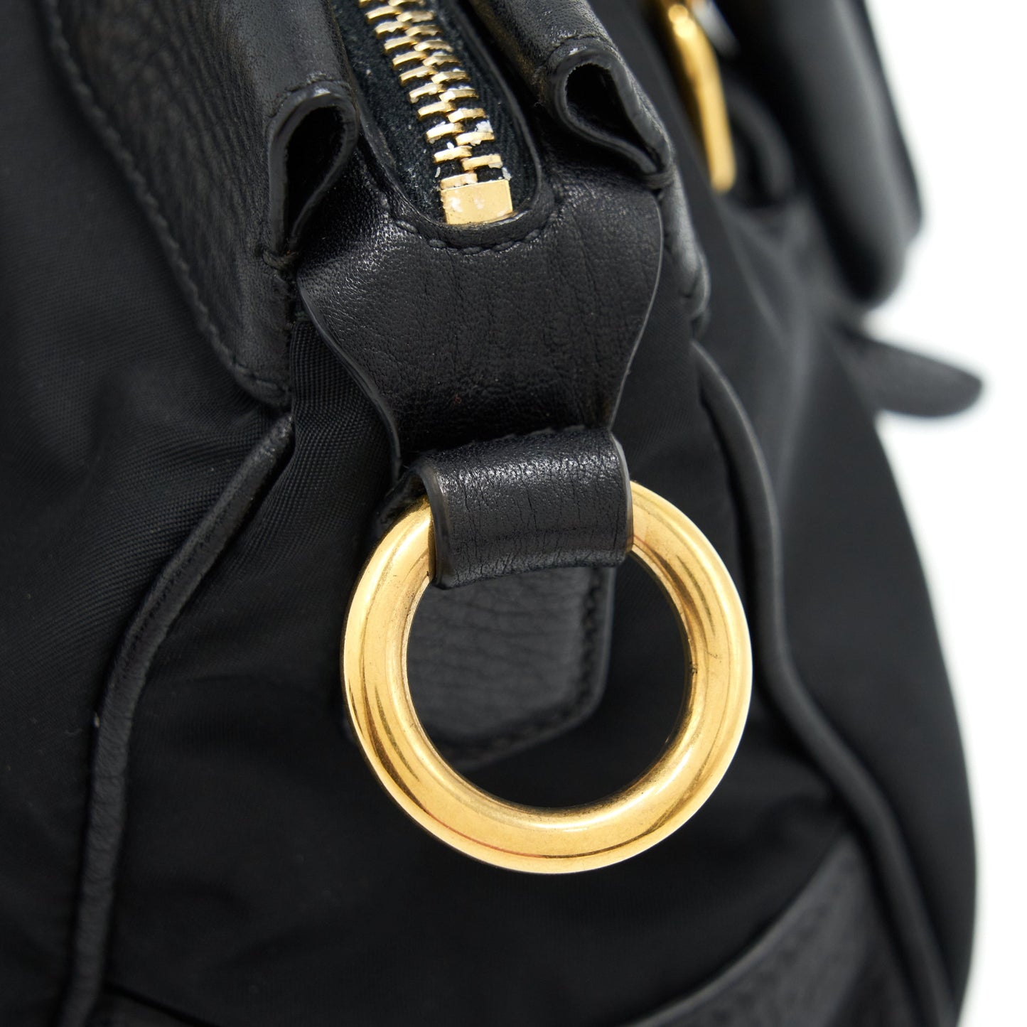 Prada Tessuto Handle Bag Nylon And Leather Black GHW