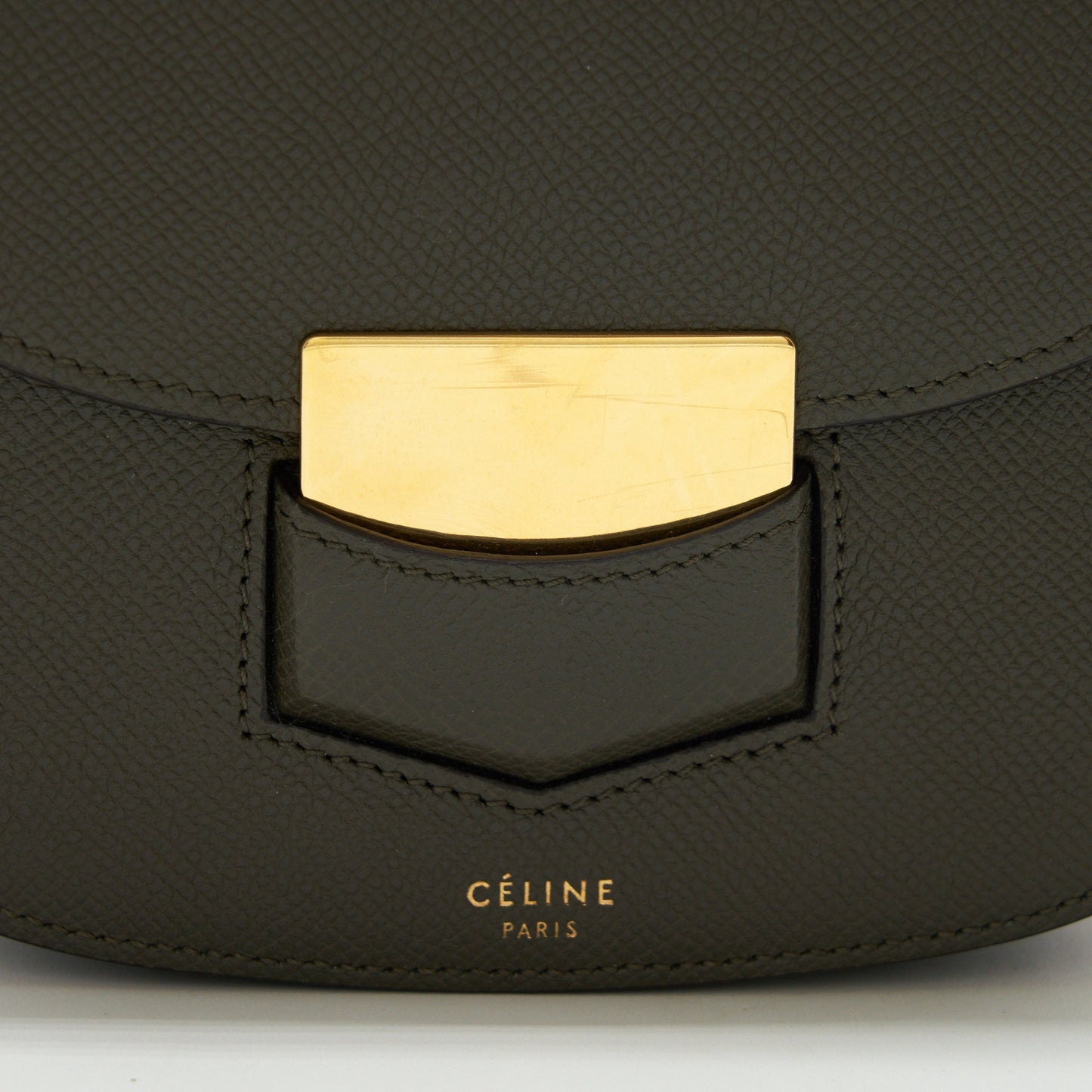Celine Small Trotteur bag grained calfskin Olive green GHW