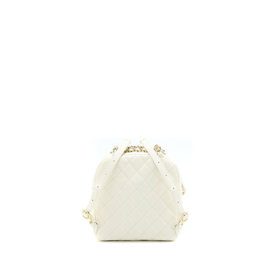 Chanel Quilted Mini CC Day Backpack Caviar White LGHW