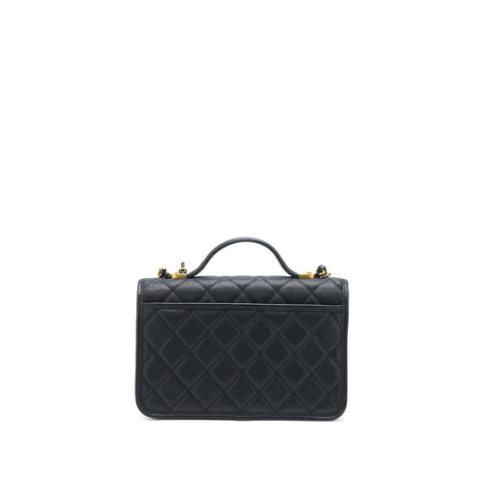 Chanel 22K Top Handle Messenger Bag Caviar Black Brushed GHW (Microchip)