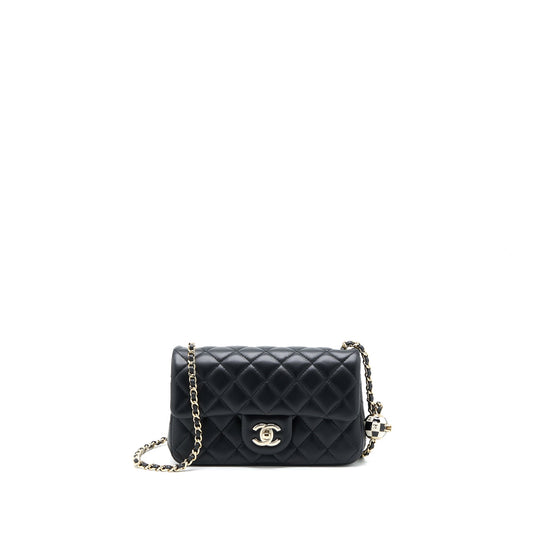 Chanel 23c Pearl Crush Mini Rectangular Lambskin Black LGHW (Microchip)