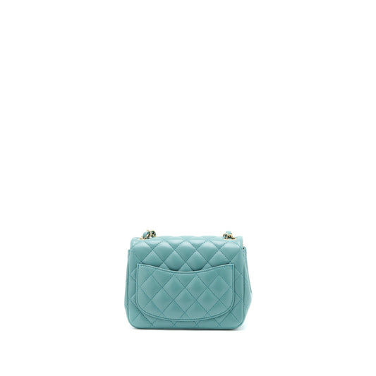 Chanel Mini Square Flap Bag Lambskin Light Green LGHW (Microchip)