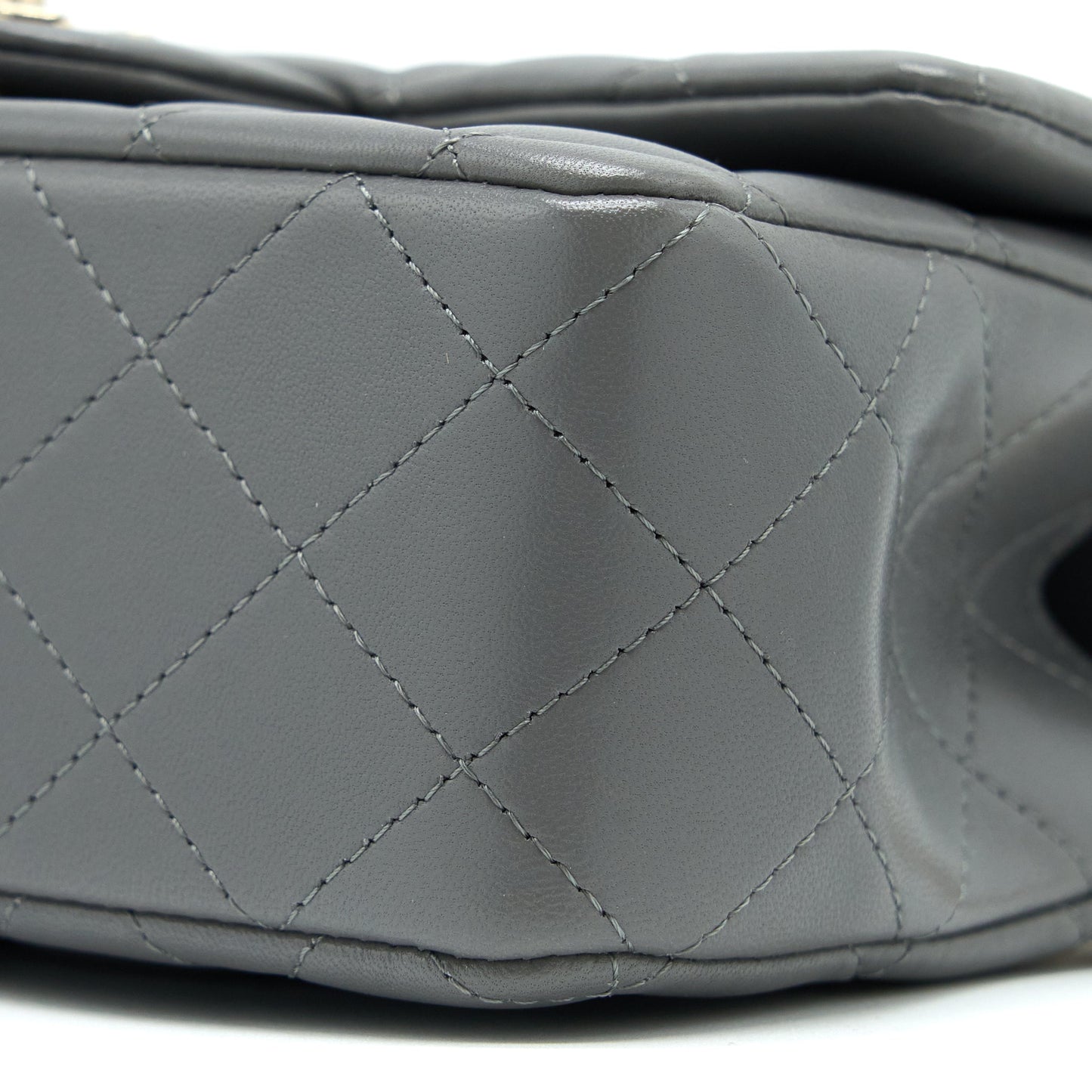 Chanel Top handle Mini Rectangular Flap Bag Lambskin Grey LGHW (Microchip)