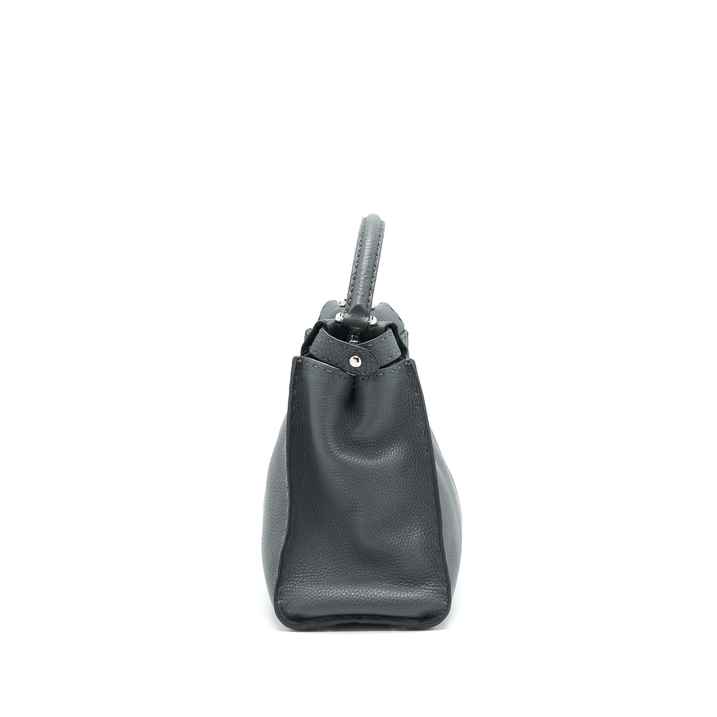 Fendi Grained Calfskin Medium Peekaboo Tote Bag Dark Grey SHW