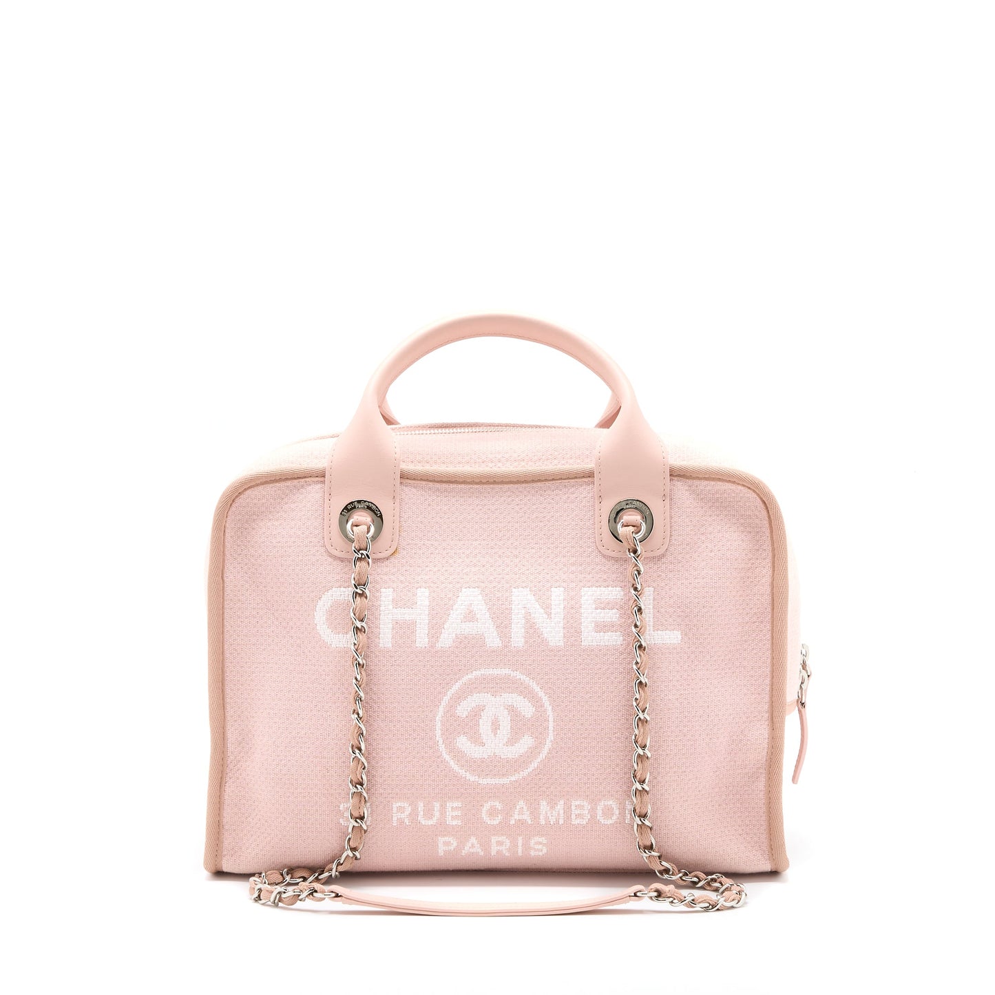 Chanel Deauville Bowling Bag Canvas/Leather Light Pink SHW