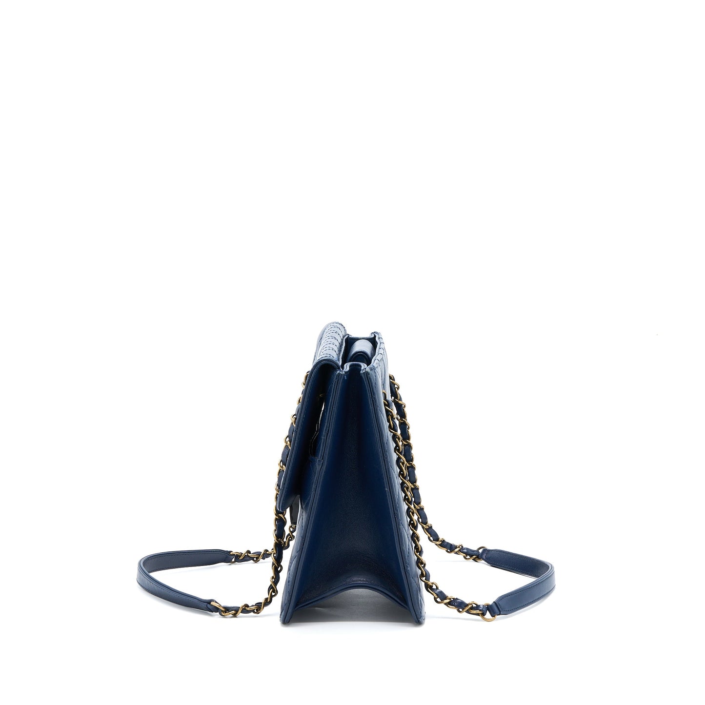 Chanel Quilted Shoulder Bag Goatskin Blue Ruthenium GHW