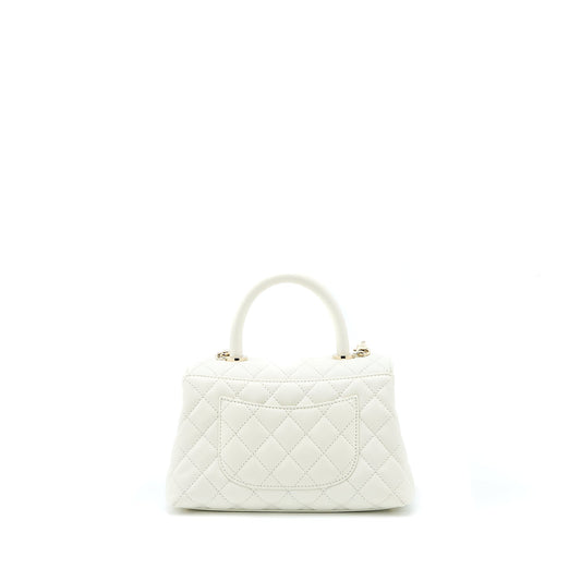 Chanel Small Coco Handle Caviar White LGHW (Microchip)