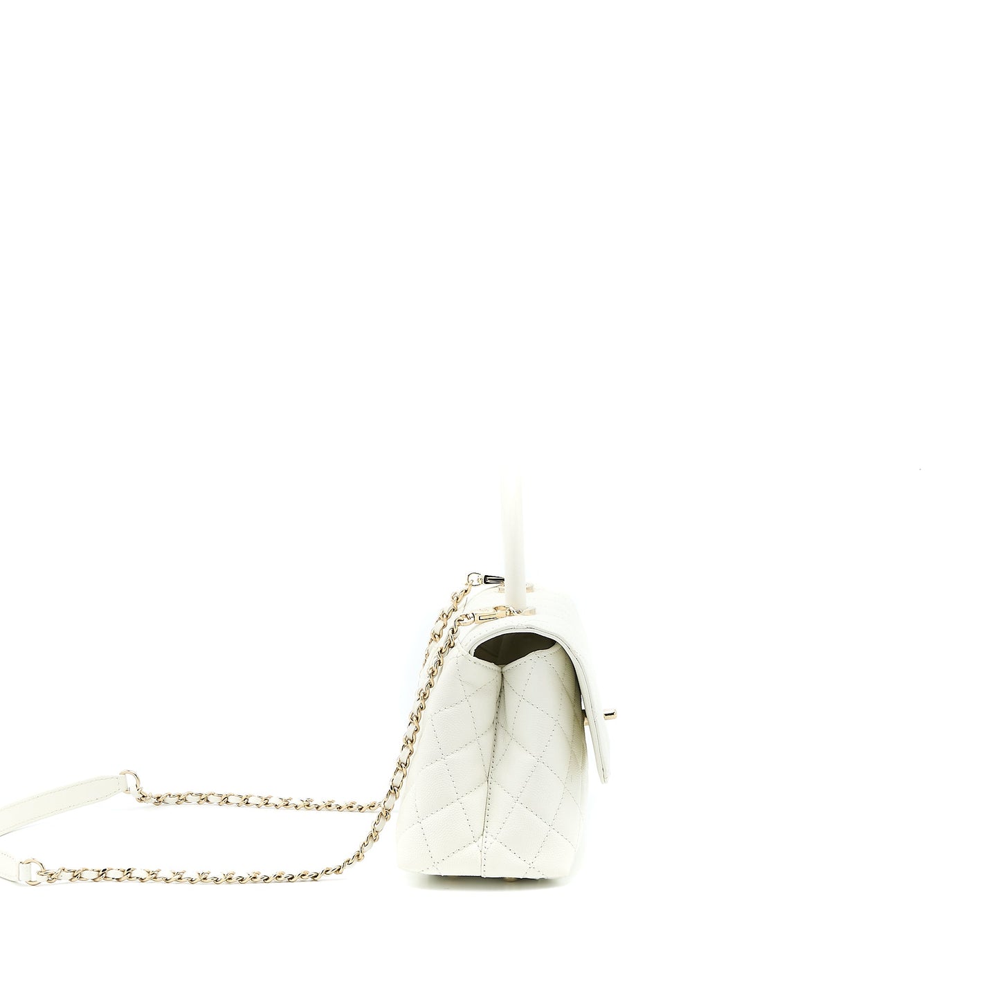 Chanel Small Coco Handle Caviar White LGHW (Microchip)