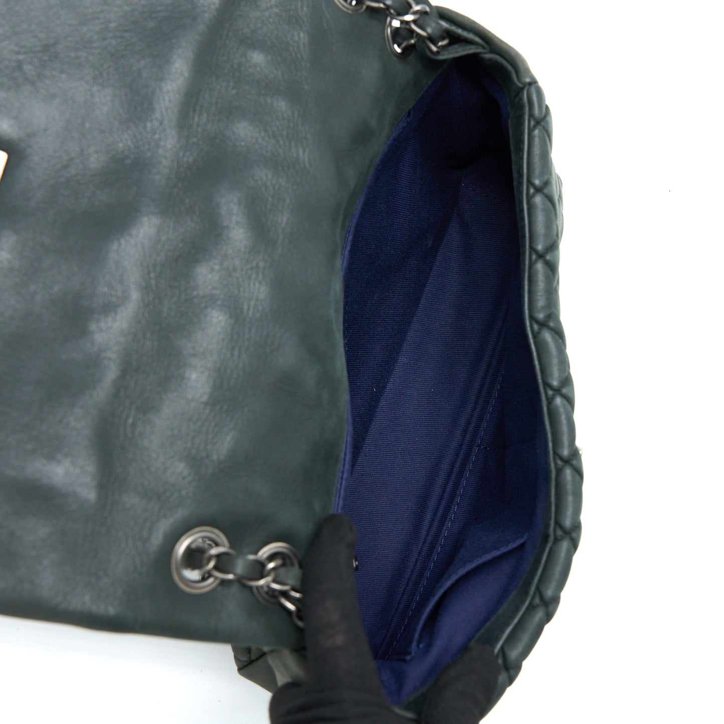 Chanel Quilted Flap Bag Iridescent Calfskin Dark Green Ruthenium SHW
