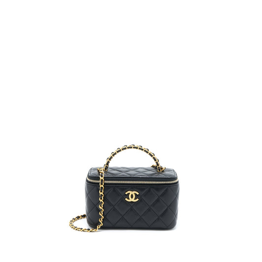 Chanel Leather Chain Top Handle Long Vanity Lambskin Black GHW