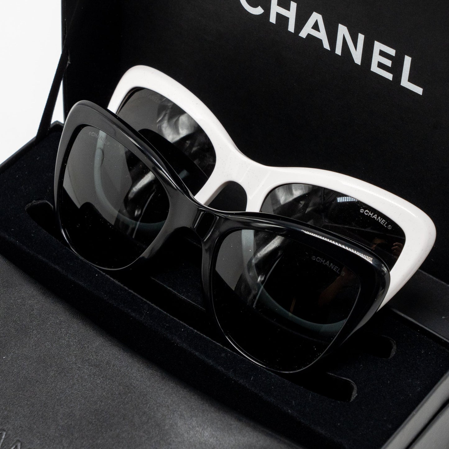 Chanel Magnetic Clip on Sunglasses Black/White