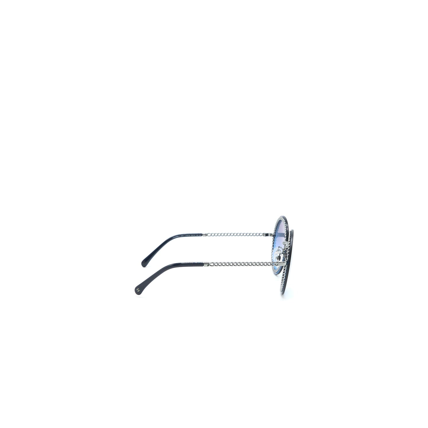 Chanel 4245 Round Sunglasses Leather Chain Dark Blue SHW