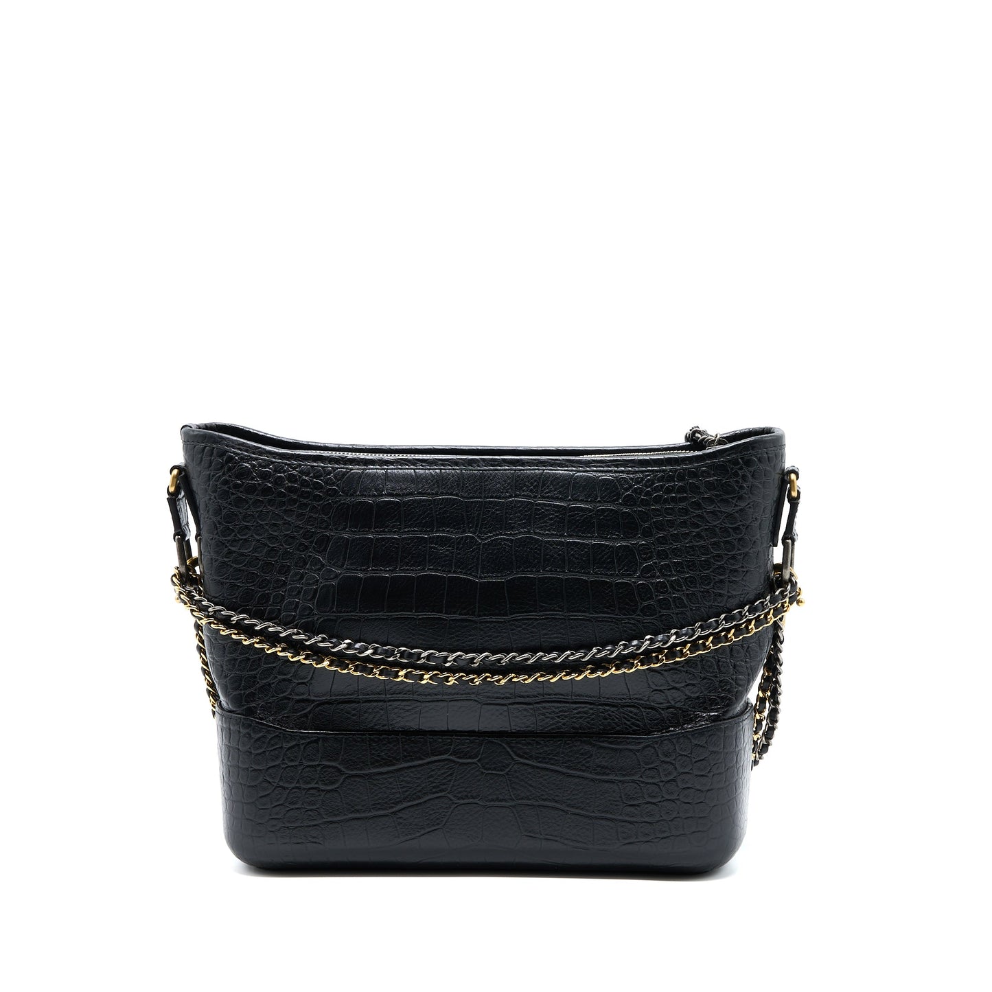 Chanel Large Gabrielle Hobo Bag Croc Embossed Calfskin With Logo Strap Black Multicoloured Hardware