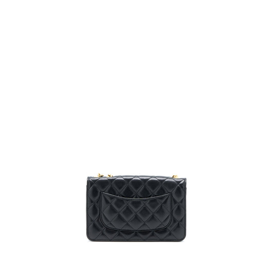 Chanel 22K Gold Pillar Wallet On Chain Lambskin Black Brushed GHW(Microchip)
