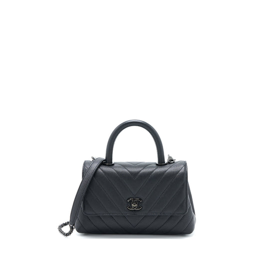 Chanel Small Coco Handle Chevron Caviar So Black with Black Hardware
