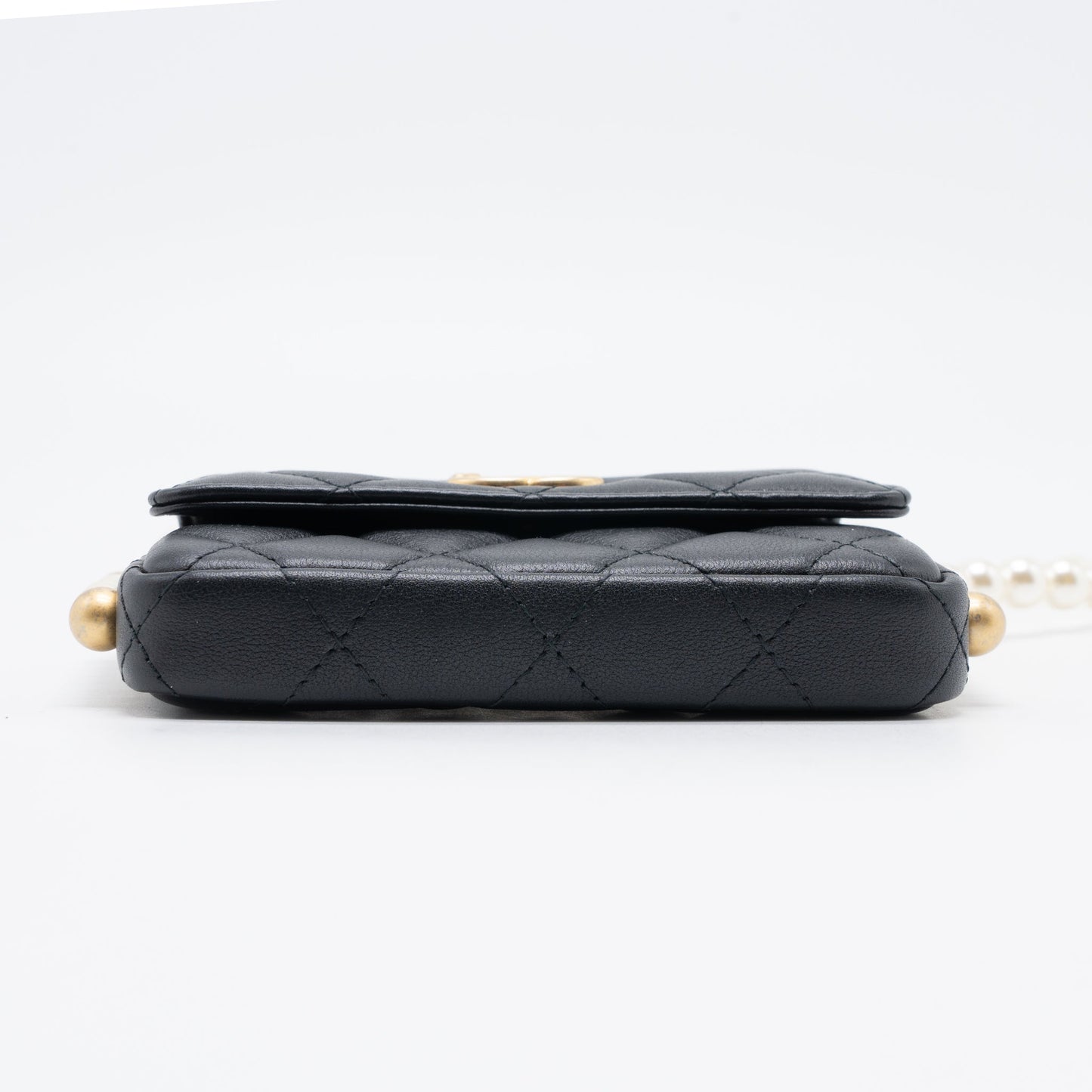 Chanel Pearl Chain Mini Flap Bag Lambskin Black Brushed GHW