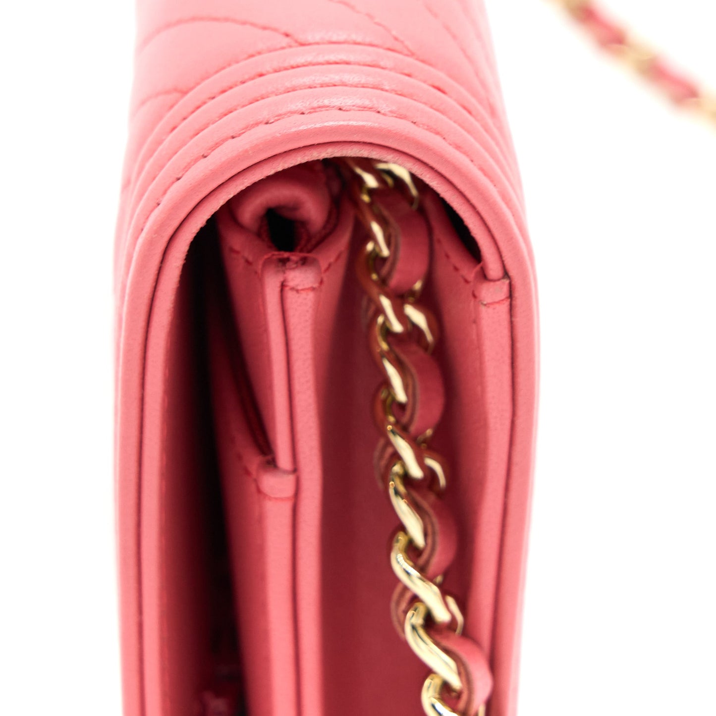 Chanel Boy Wallet On Chain Chevron Calfskin Pink LGHW