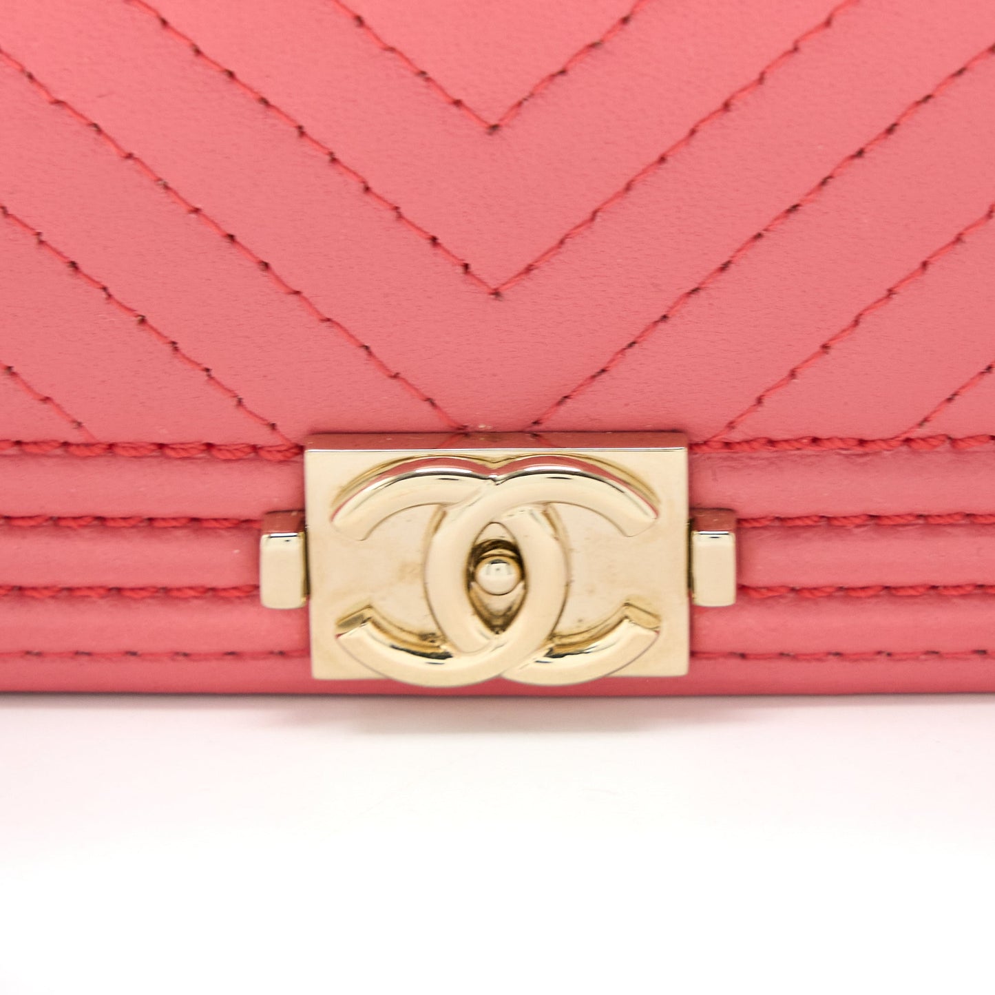 Chanel Boy Wallet On Chain Chevron Calfskin Pink LGHW