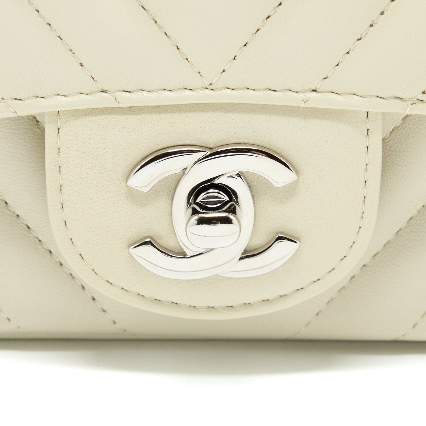 Chanel 21c Mini Square Flap Bag Chevron Lambskin Beige SHW