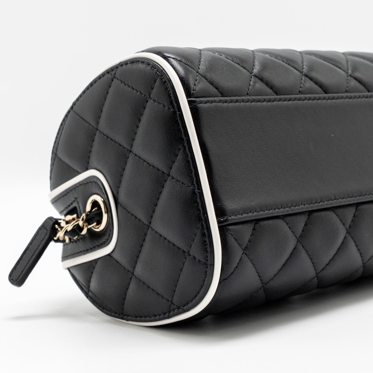 Chanel 25P Quilted Bowling Bag Lambskin Black LGHW (Microchip)