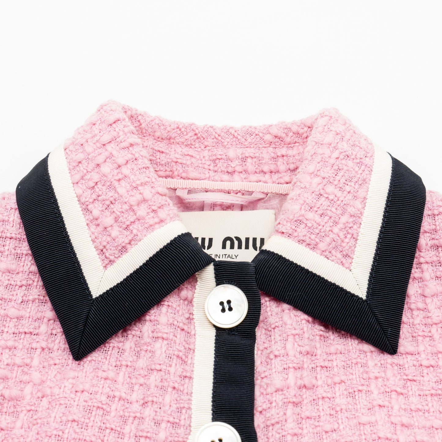 Miu Miu Size 36 Single-Breasted Tweed Jacket and Skirt Virgin Wool /Silk Pink/Black (Sell in a set)
