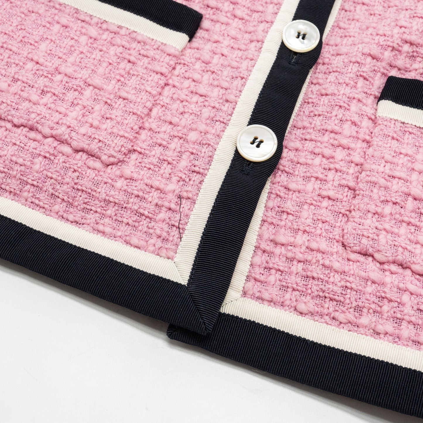 Miu Miu Size 36 Single-Breasted Tweed Jacket and Skirt Virgin Wool /Silk Pink/Black (Sell in a set)