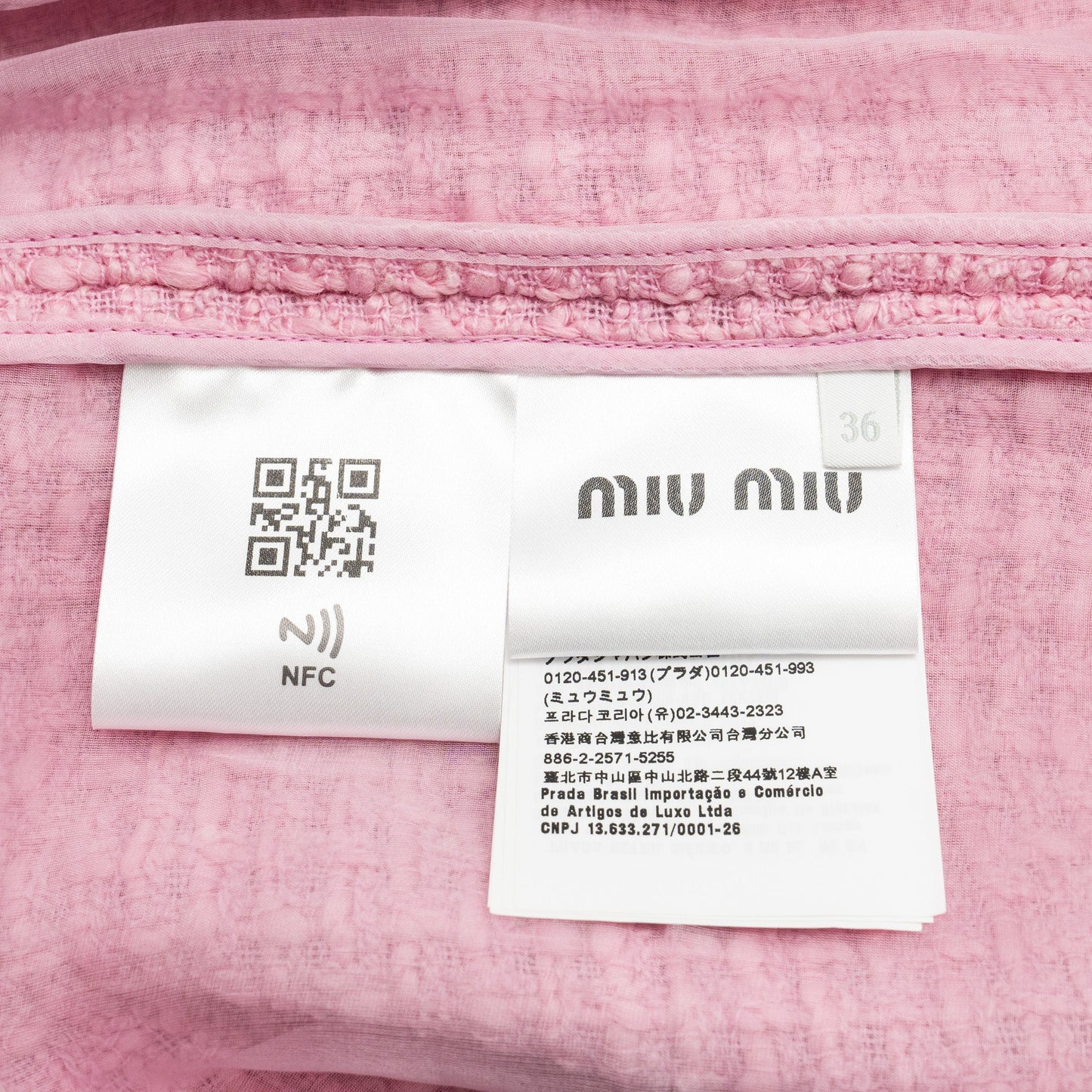 Miu Miu Size 36 Single-Breasted Tweed Jacket and Skirt Virgin Wool /Silk Pink/Black (Sell in a set)