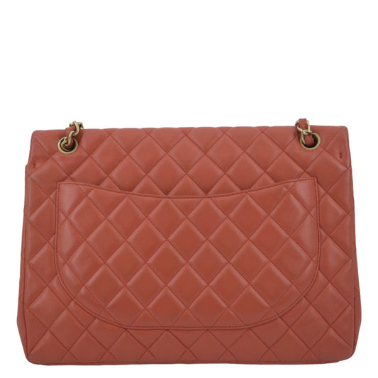 CHANEL Classic Maxi Single Flap Quilted Leather Shoulder Bag Red