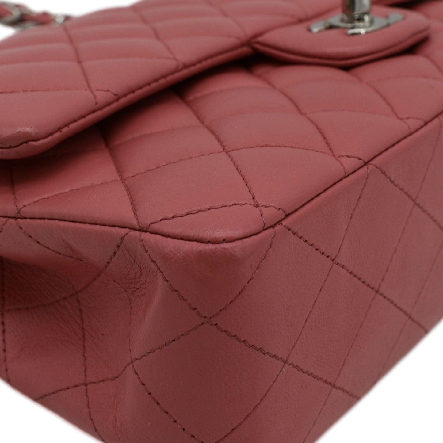 CHANEL Classic Double Flap Medium  Quilted Leather Shoulder Bag Salmon Pink