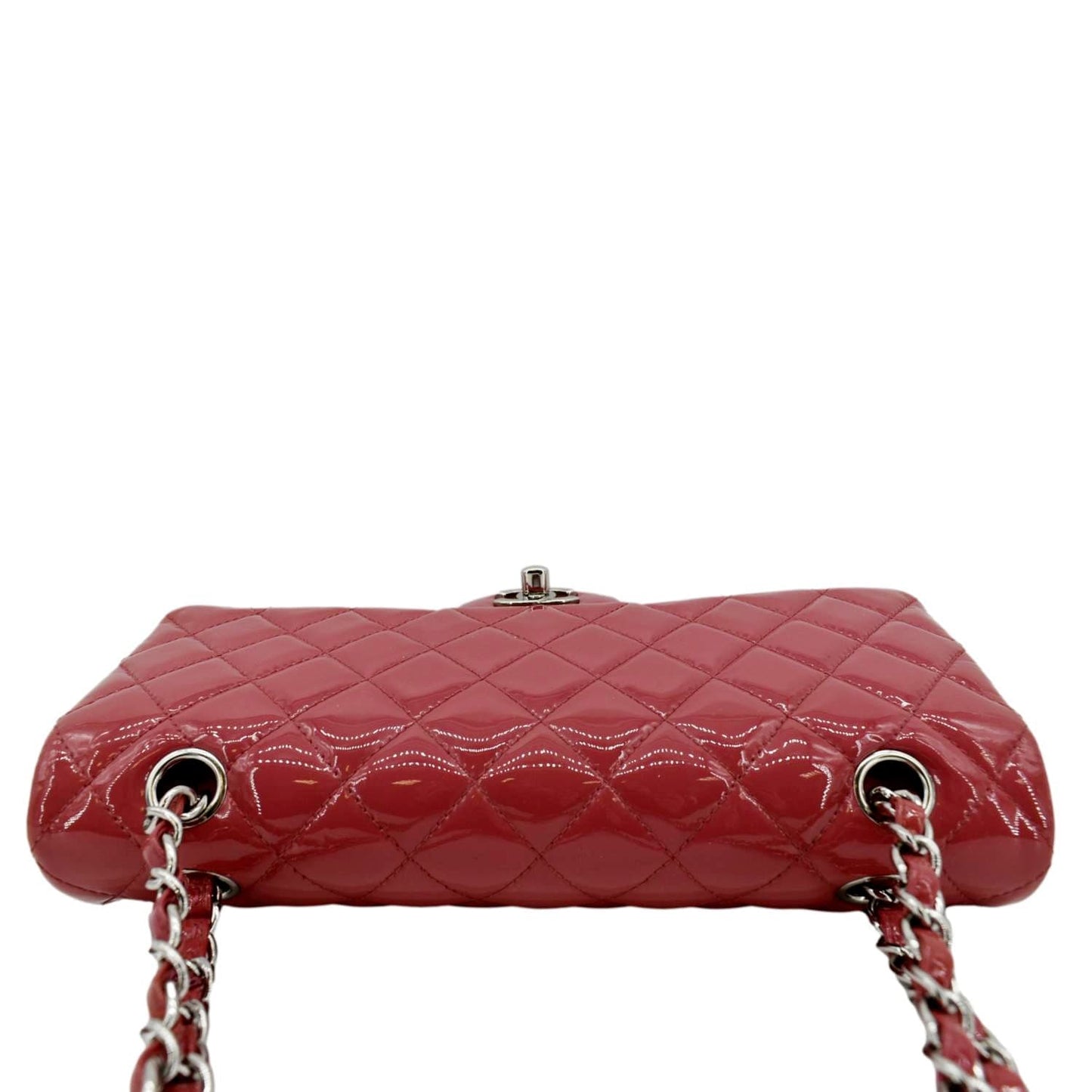 CHANEL Classic Double Flap Medium Quilted Patent Leather Shoulder Bag Light Pink