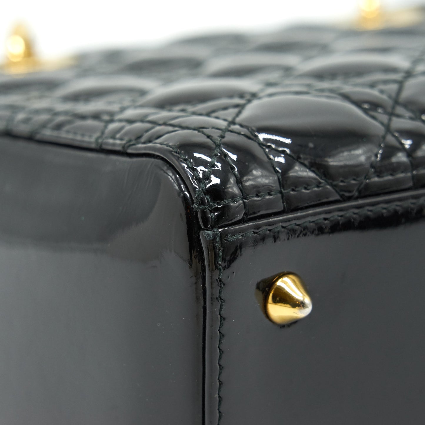 CHRISTIAN DIOR BLACK PATENT LEATHER MEDIUM LADY DIOR
