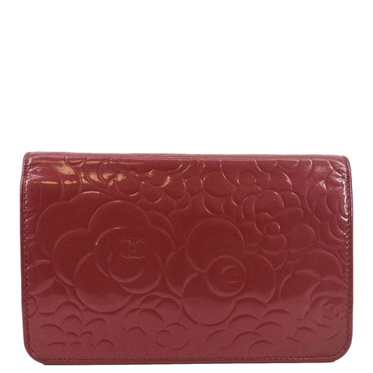 CHANEL Camellia Wallet On Chain Leather Crossbody Bag Pink