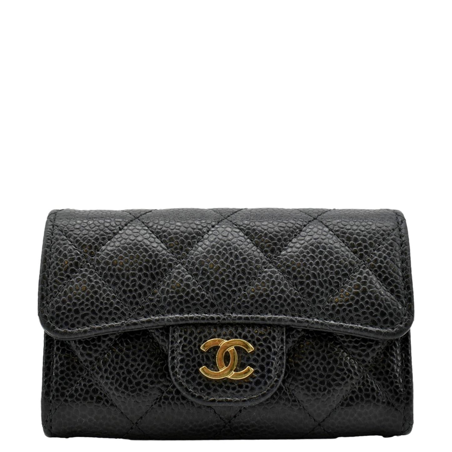 CHANEL Flap Quilted Caviar Leather Card Holder Black