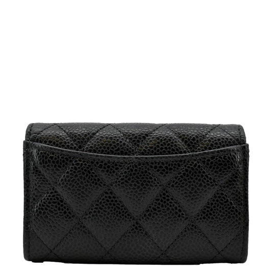 CHANEL Flap Quilted Caviar Leather Card Holder Black