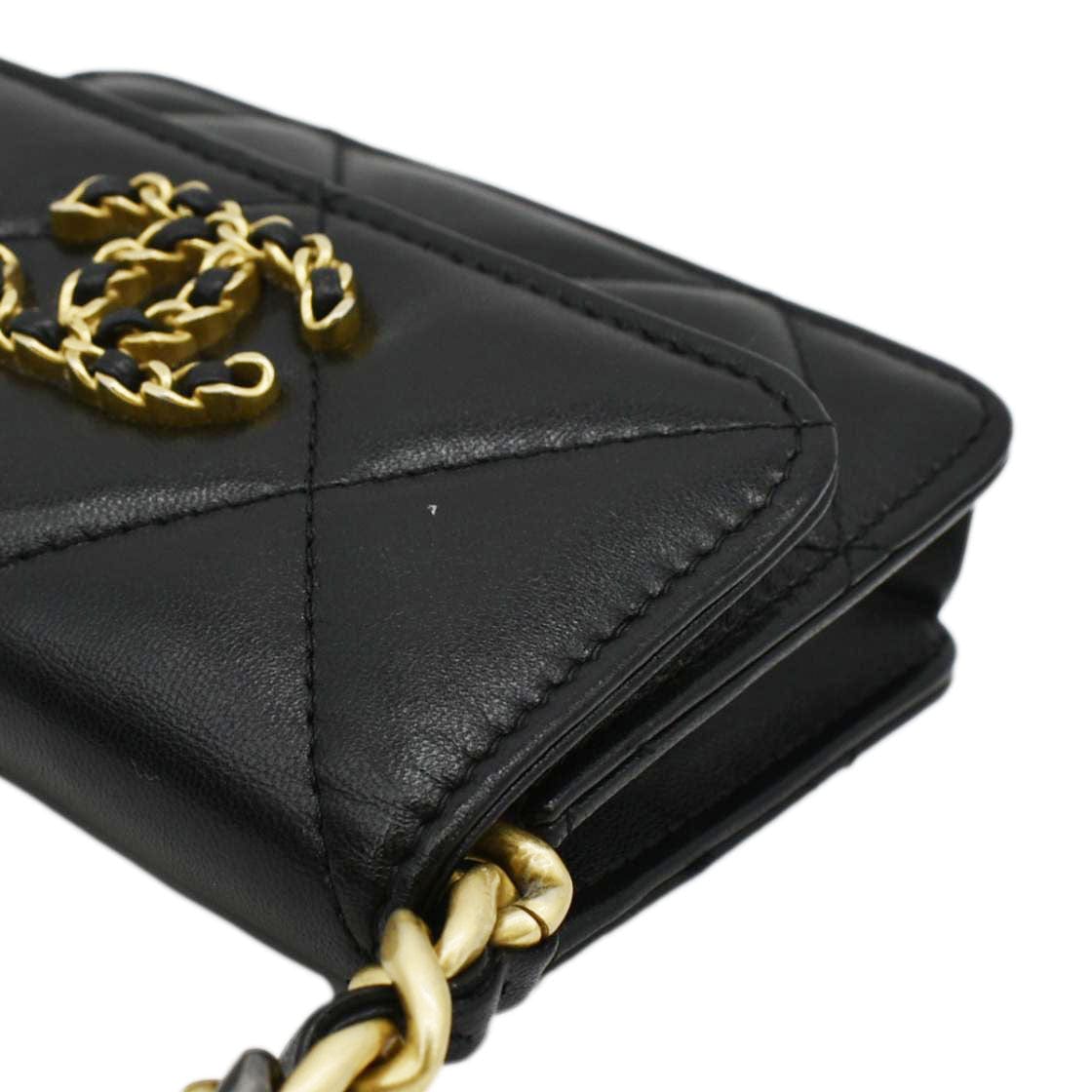 CHANEL 19 Flap Coin Purse Quilted Leather Chain Crossbody Bag Black