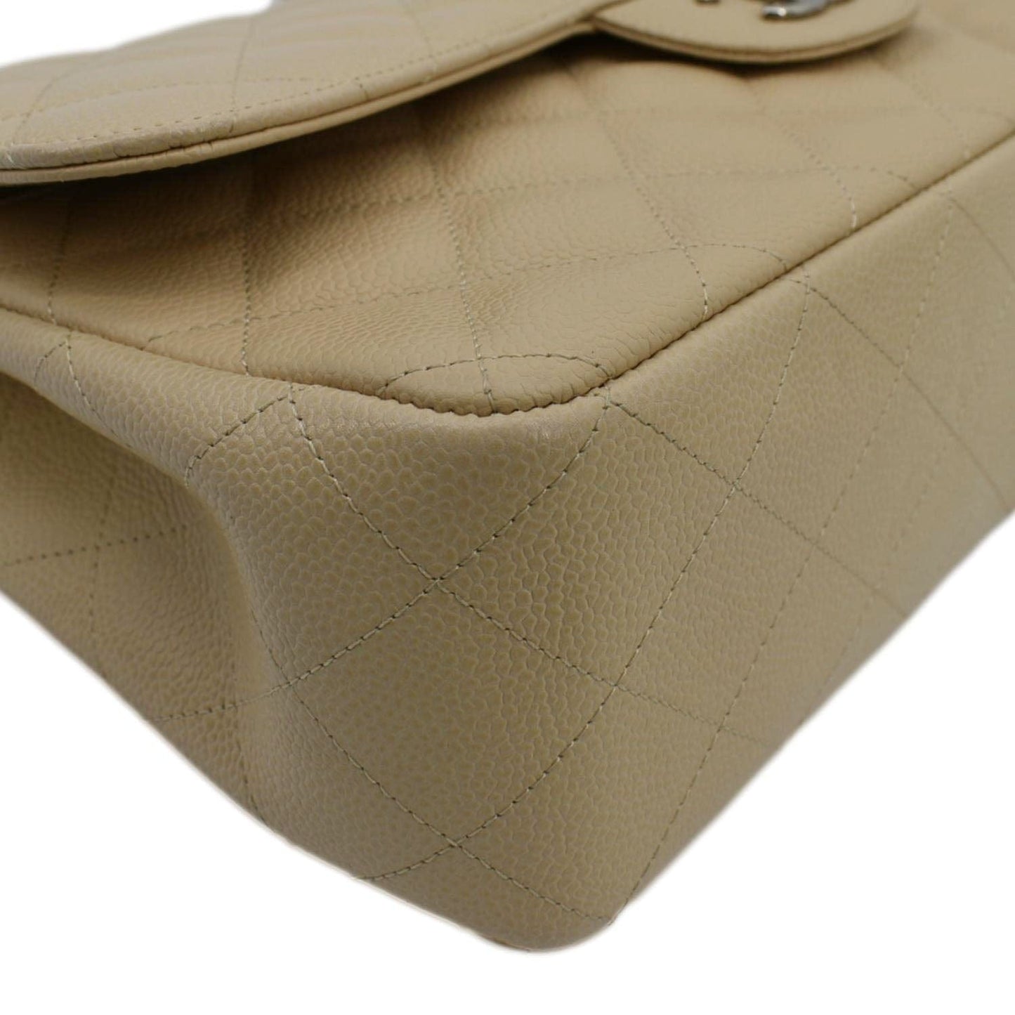 CHANEL Classic Jumbo Double Flap Quilted Caviar Leather Shoulder Bag Cream