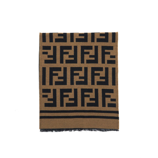 Fendi FF Logo Scarf Wool and Silk Scarf Caramel