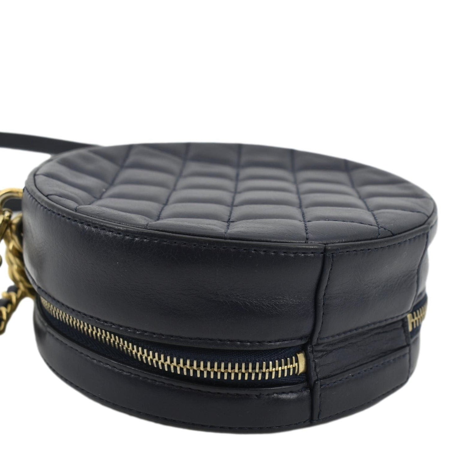 CHANEL Glazed Round As Earth Leather Evening Crossbody Bag Navy Blue