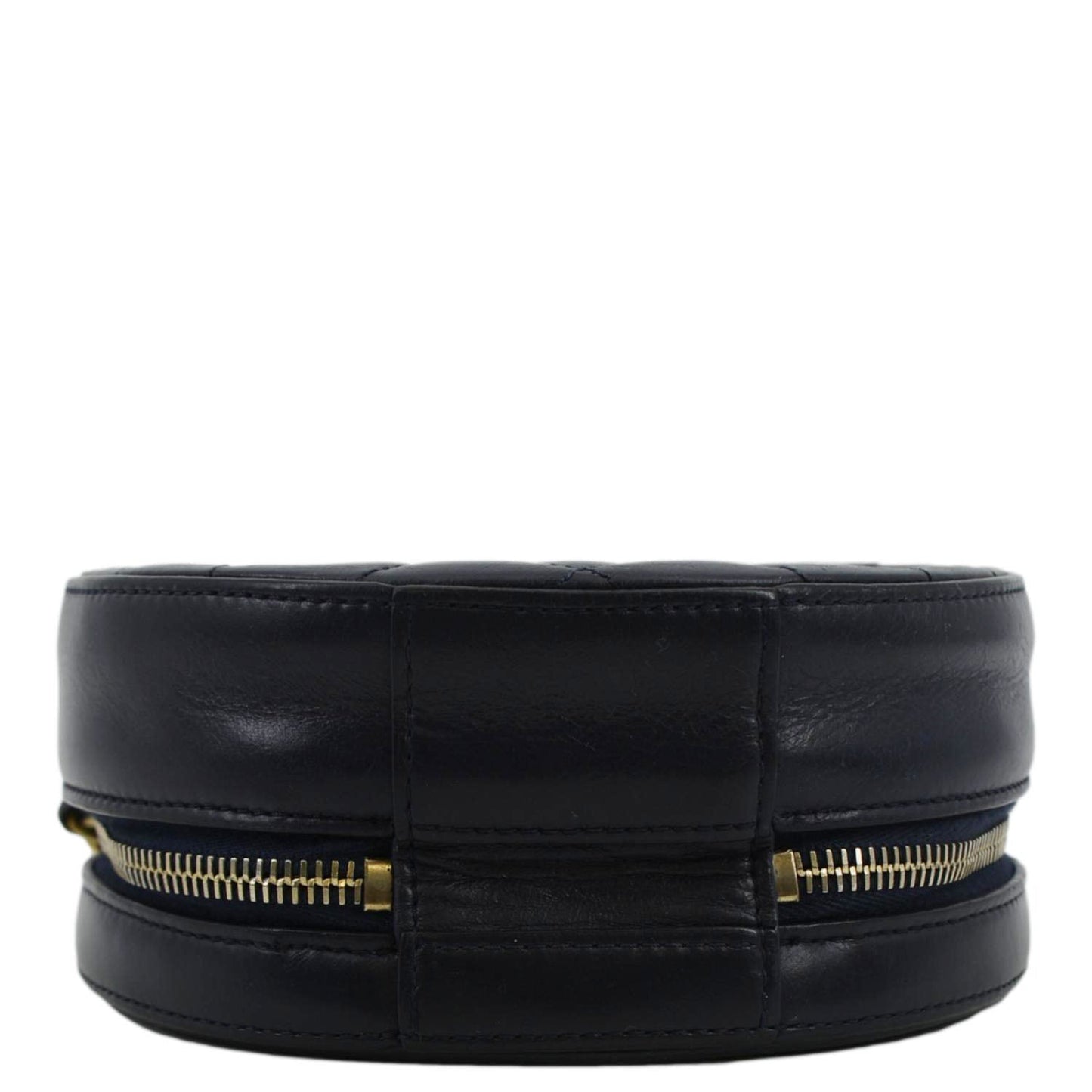 CHANEL Glazed Round As Earth Leather Evening Crossbody Bag Navy Blue